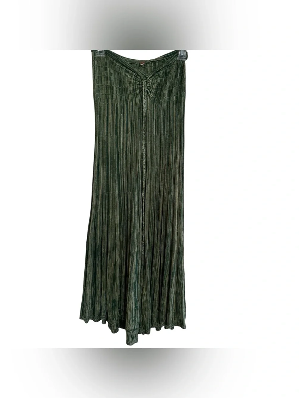 Free People Green Silvia Sweater Convertible Maxi Skirt Crinkled Pleated Boho M - Picture 3 of 10